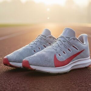 Nike Quest 2 Wm’s Sz 9 Wolf Grey Red Orbit Running Athletic Tie Up Sneakers